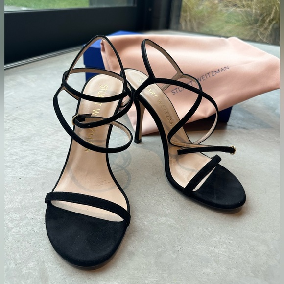 Stuart Weitzman Merinda Wrap Ankle Sandals in black suede - Picture 2 of 7